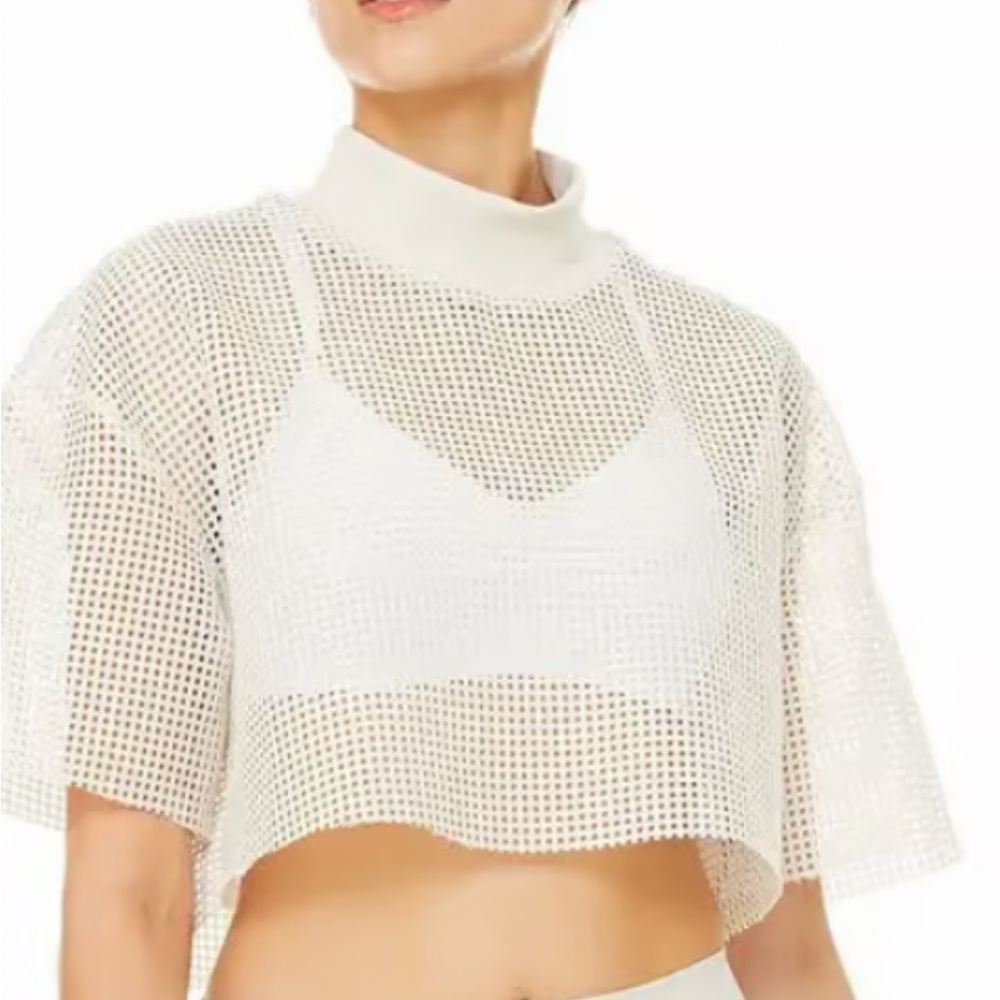 ALO Yoga White Mesh Crop Top